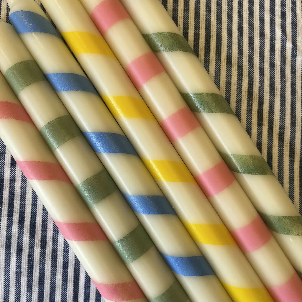 Handpainted ivory candles featuring playful stripes and twists - Image 4