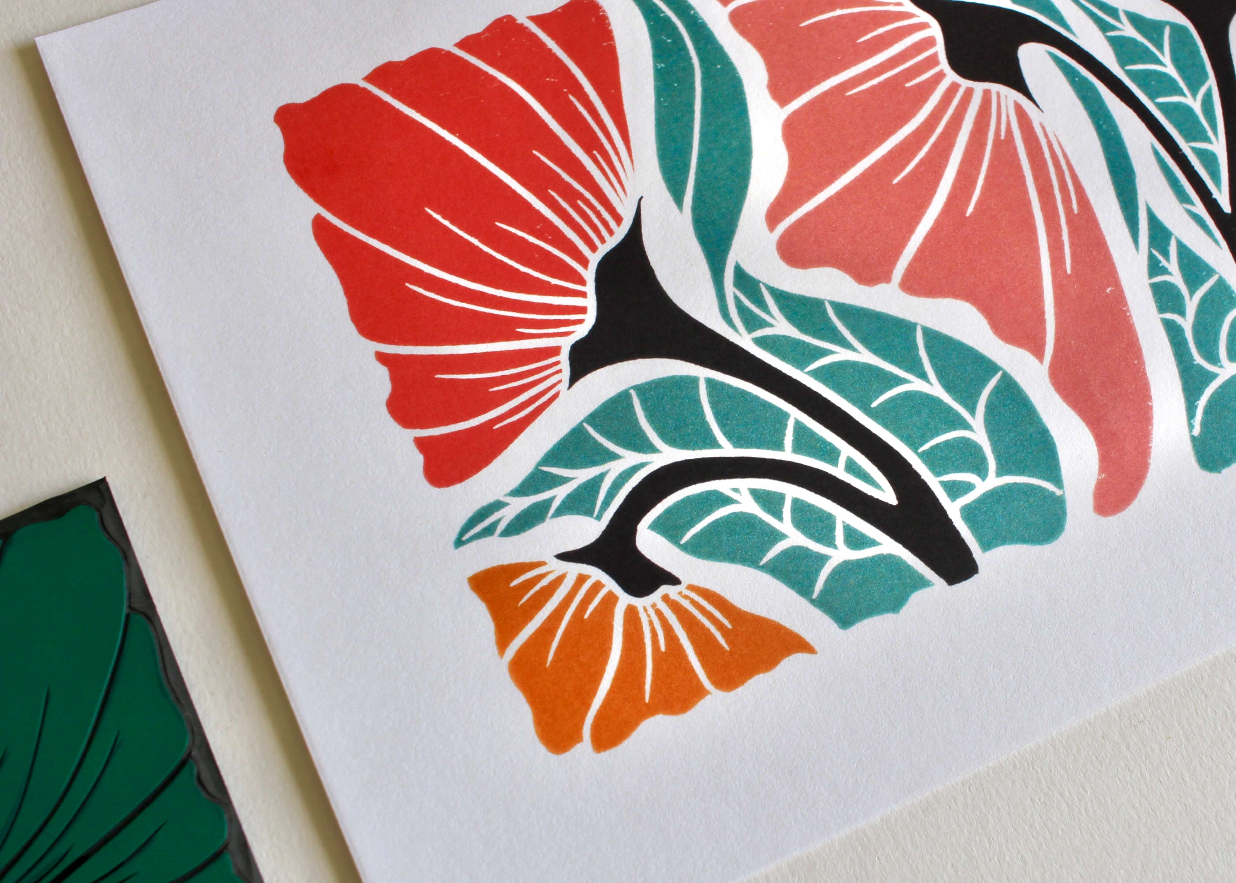 Happy Floral Linocut Art Print - A5 or A4 Art Print on Cotton Paper - Image 5