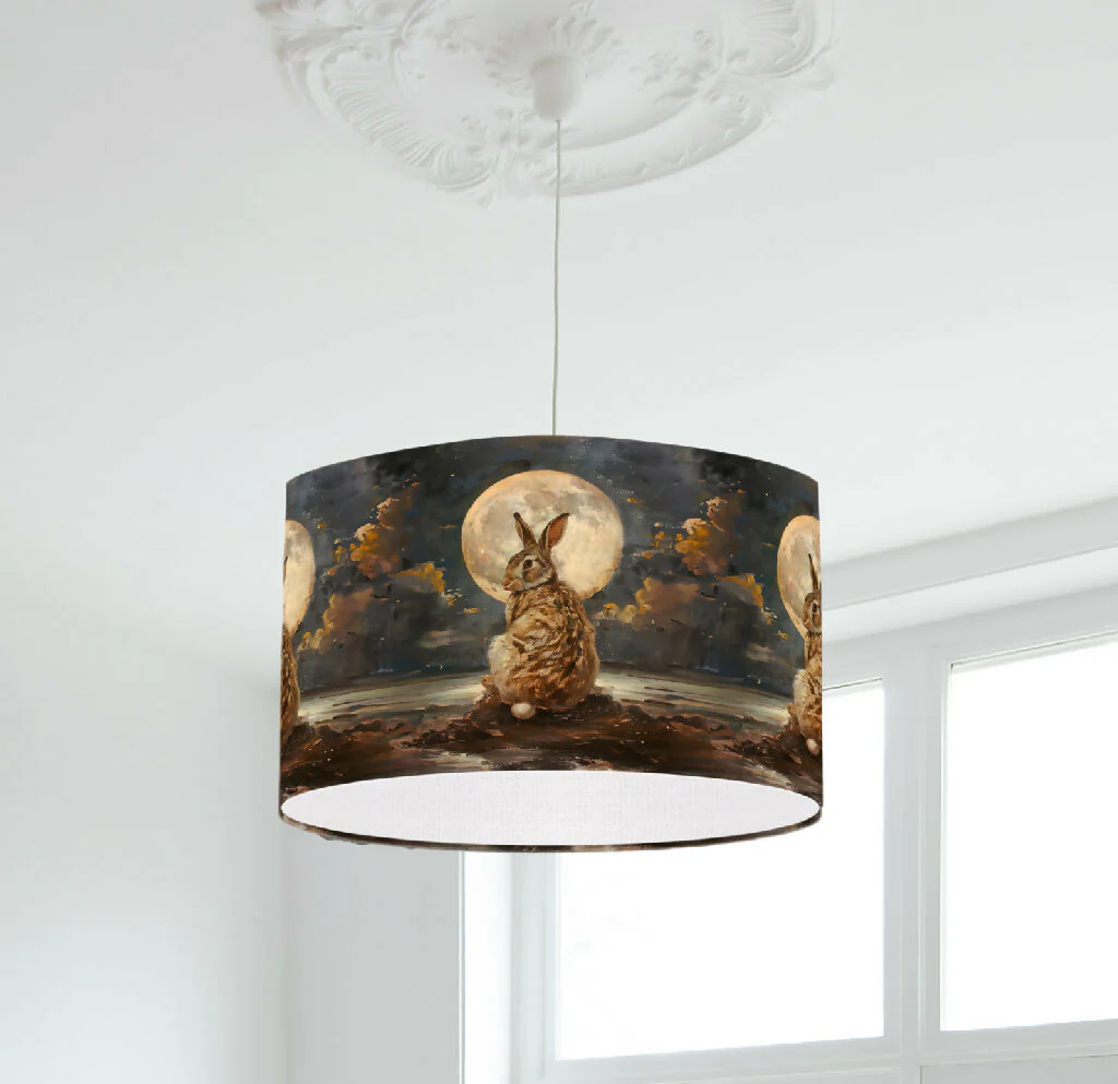 Hare and Moon Illustrative Print Lampshade
