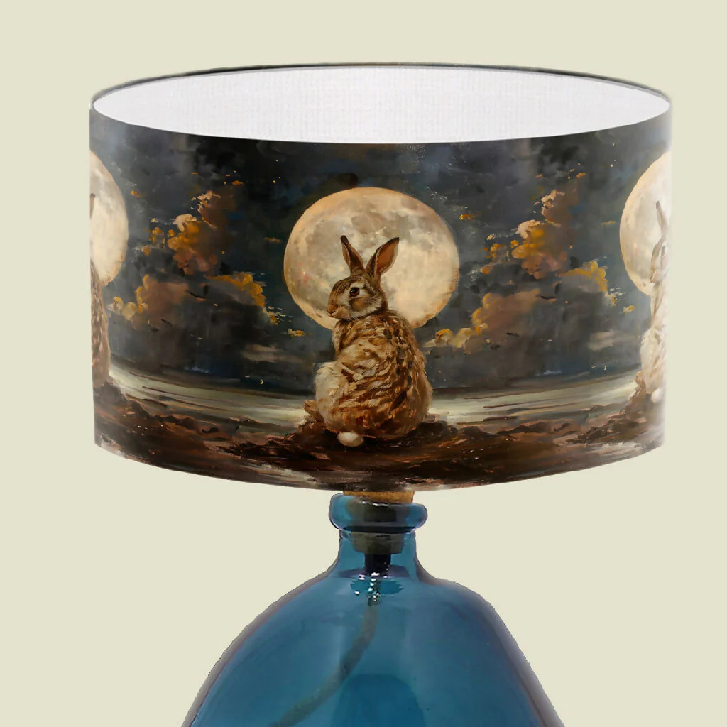 Hare and Moon Illustrative Print Lampshade - Image 2