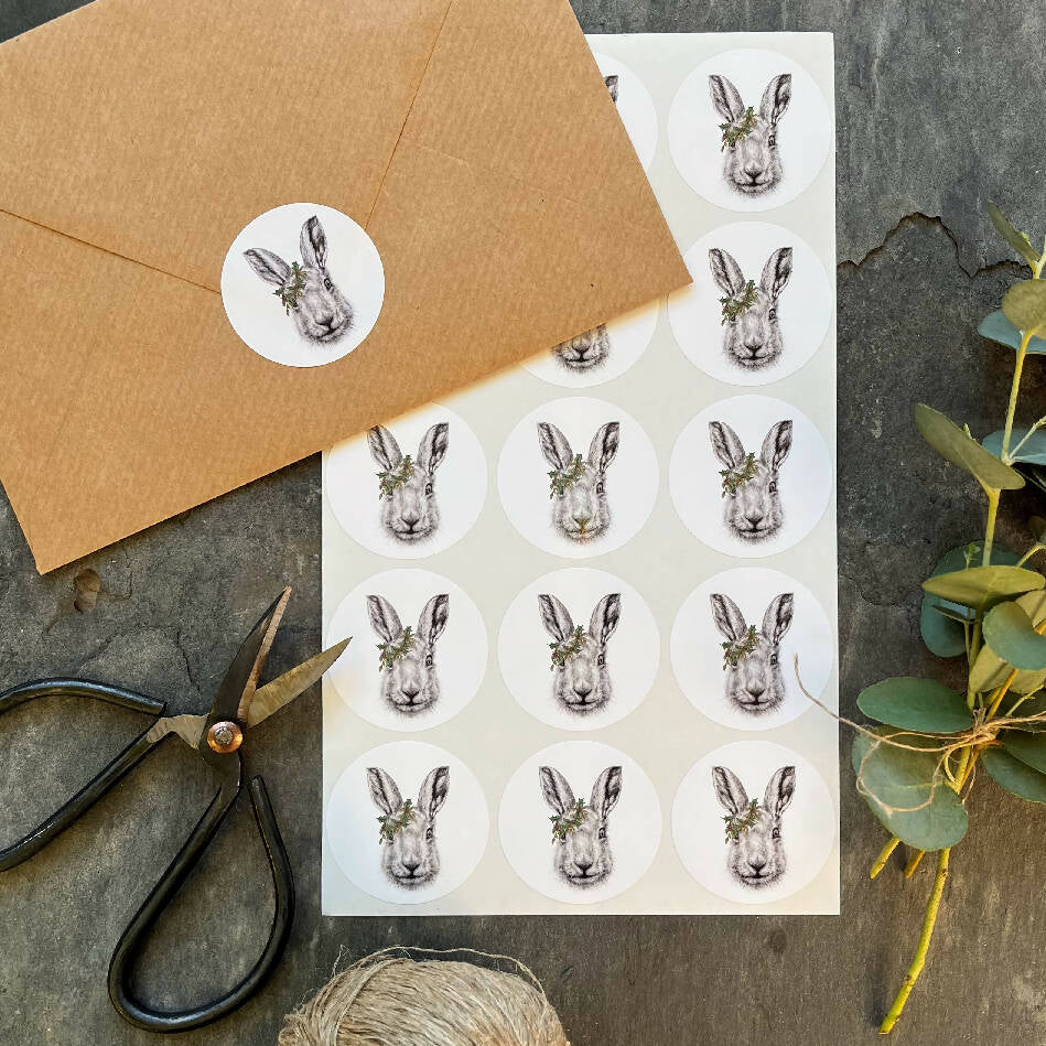 30 Festive Hare Christmas Stickers - (15 per sheet) - Image 2