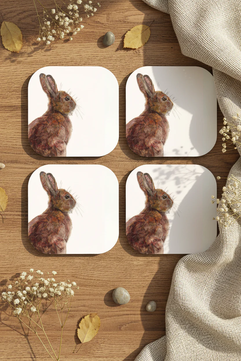 Hare Coaster Set - British Wildlife Art - Image 3