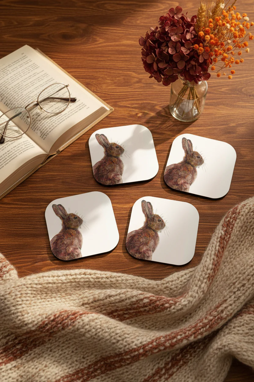 Hare Coaster Set - British Wildlife Art - Image 5