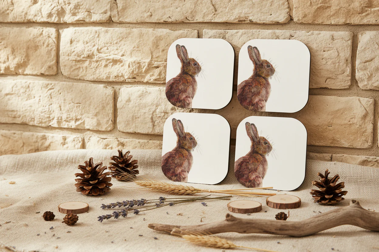 Hare Coaster Set - British Wildlife Art - Image 6