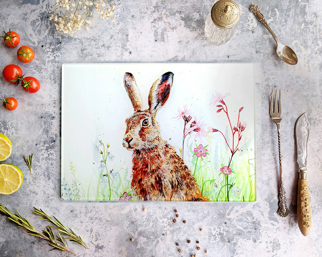 Hare in Flowers Glass Placemat - Image 2