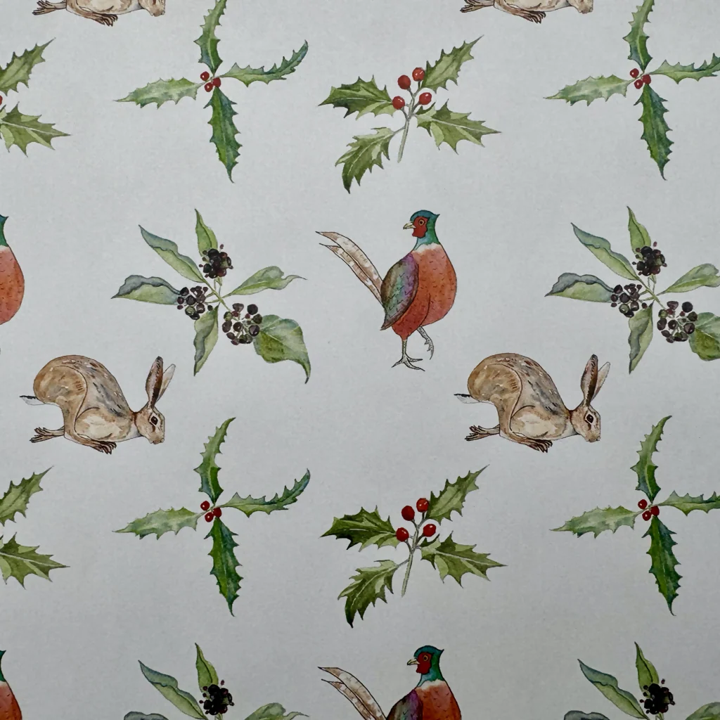 Hares and Pheasants Christmas Wrapping Paper - Image 4