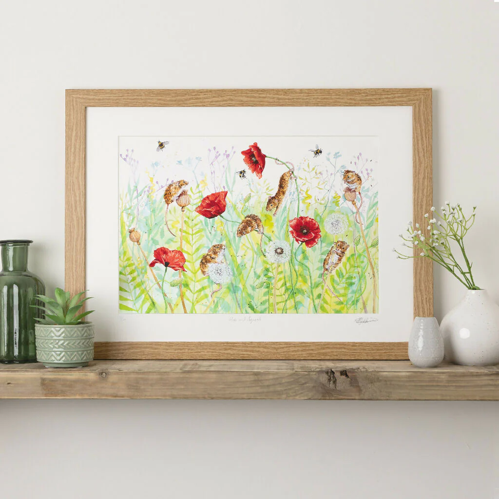 Harvest Mice & Poppies Limited Edition Print 'Hide and Squeak' | Jina Gelder Illustration - Image 3