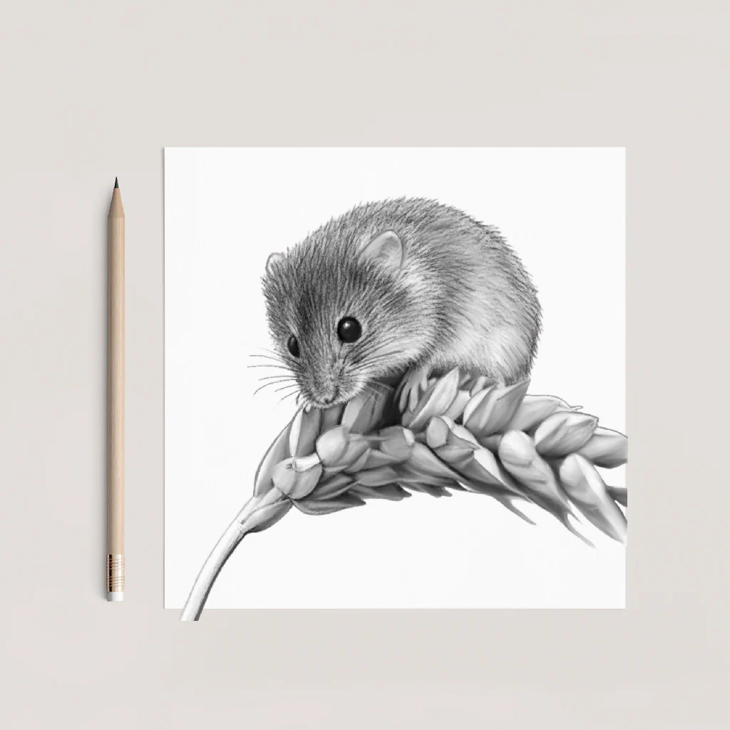 Harvest Mouse Hand Drawn Greeting Card – Cute Wildlife Illustration Countryside Card