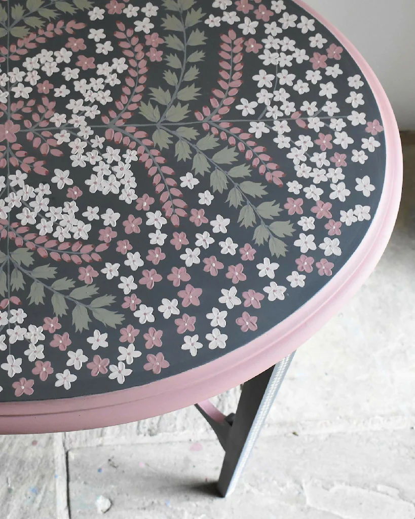 'Hawthorn' Decorative Grey and Pink Floral Side Table - Image 4