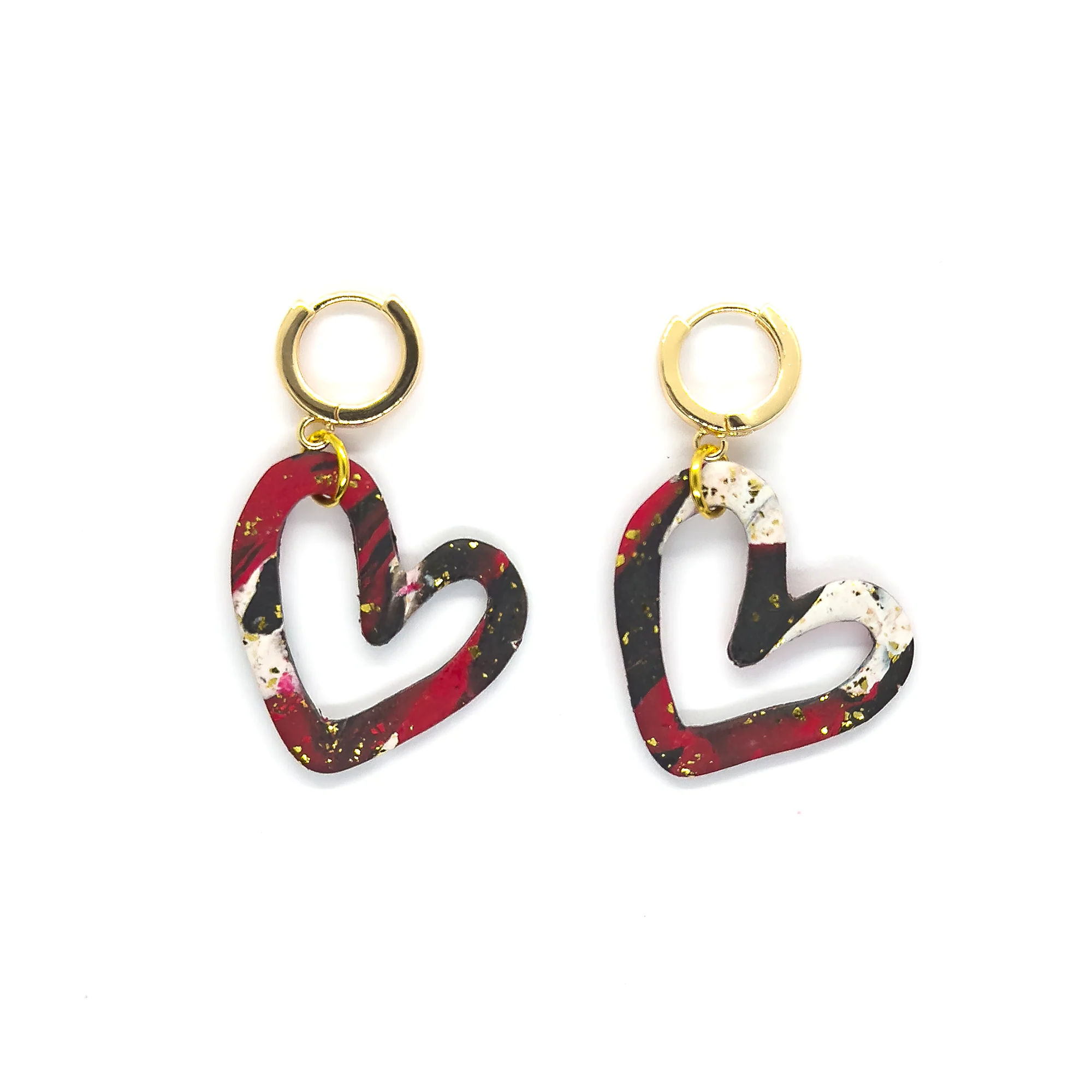 Heart Huggie Earrings | Sarah | Marbled Red - Image 3