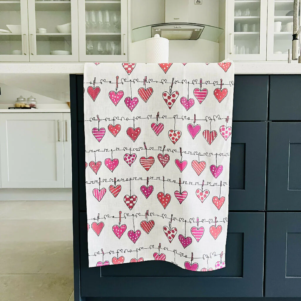 'Hearts on the Line' Linen Tea Towel - Image 2
