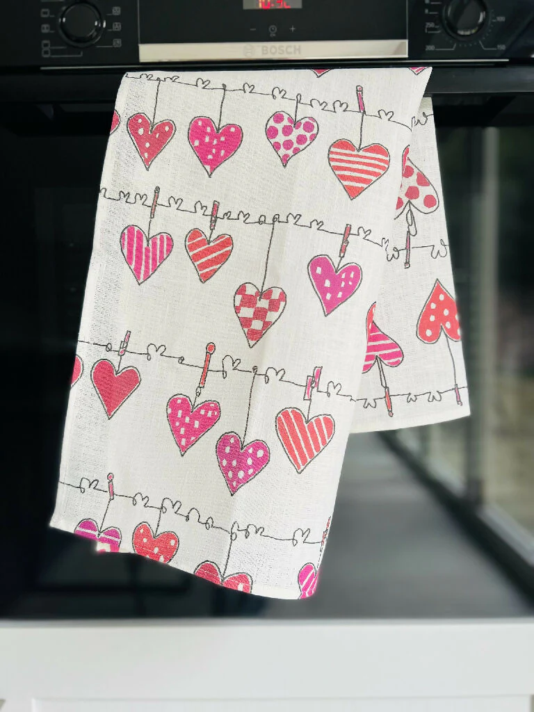 'Hearts on the Line' Linen Tea Towel - Image 5