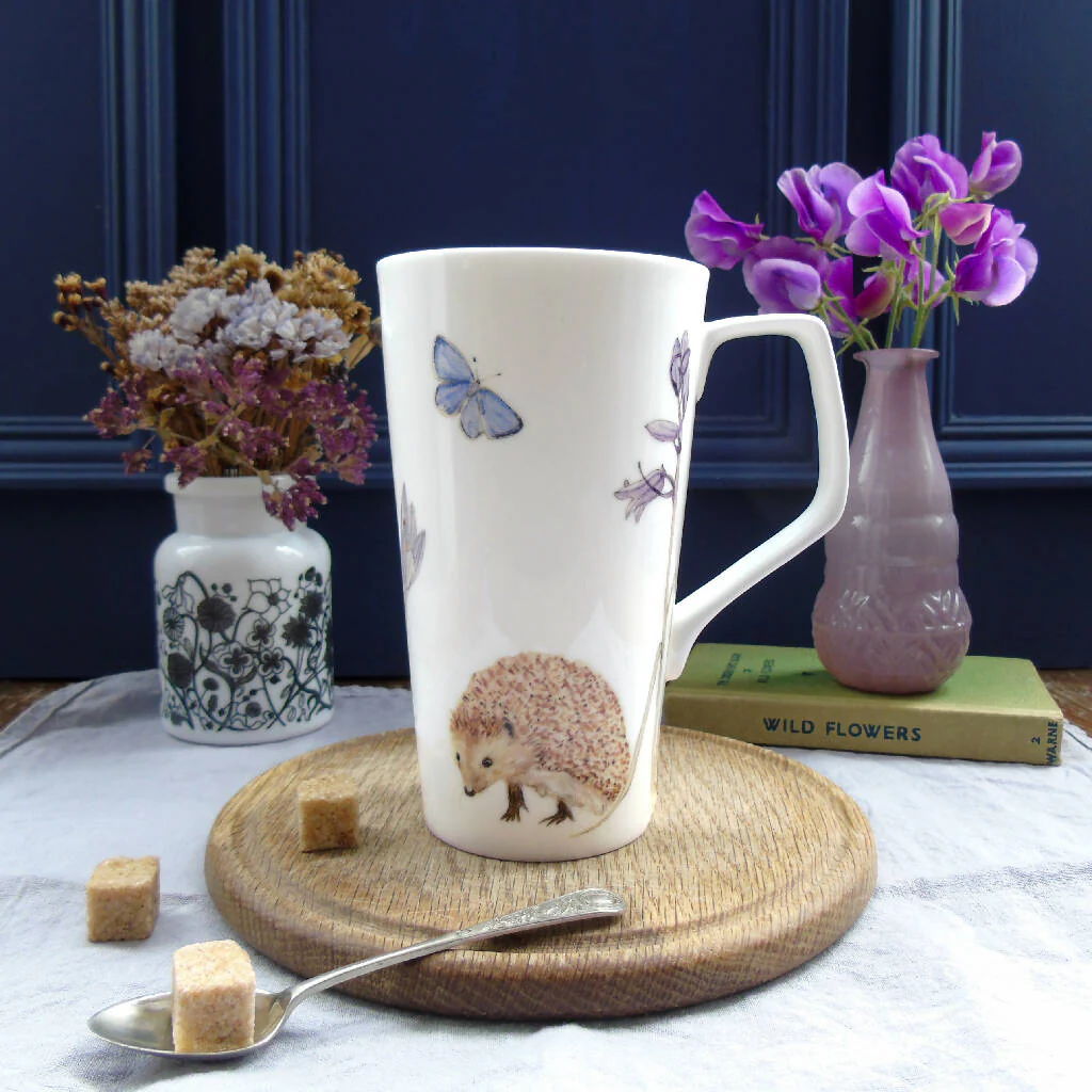 Hedgehog and Bluebell Bone China Tall Mug - Image 2