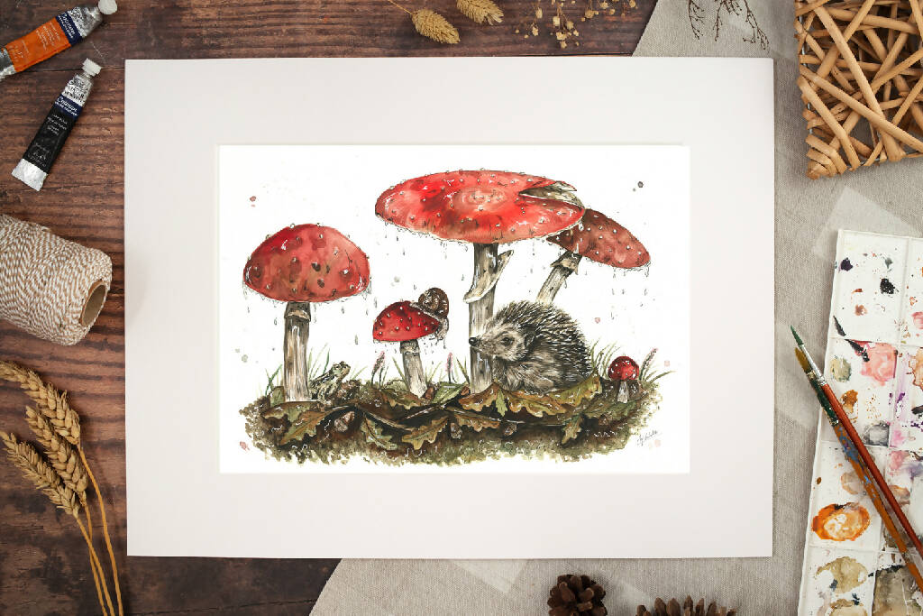 Hedgehog Under Toadstools 'Taking Shelter' Limited Edition Print - Image 2