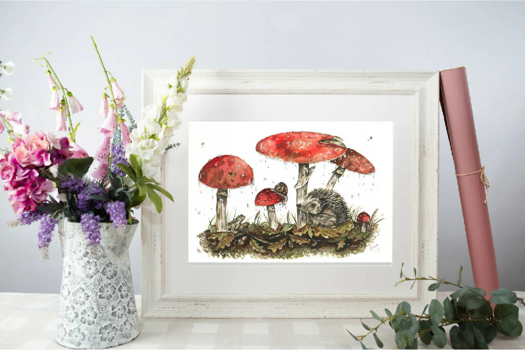 Hedgehog Under Toadstools 'Taking Shelter' Limited Edition Print - Image 3