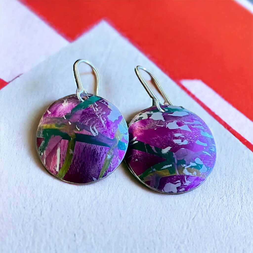Hibiscus Inspired Anodised Aluminium and Sterling Silver Earrings - Image 2