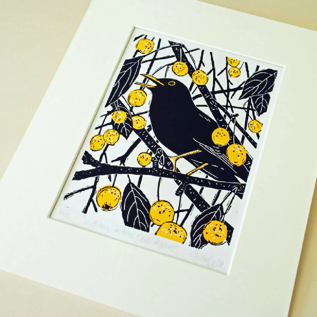 Hidden in the Crab Apples - Limited Edition - Original Linocut Print - Image 2