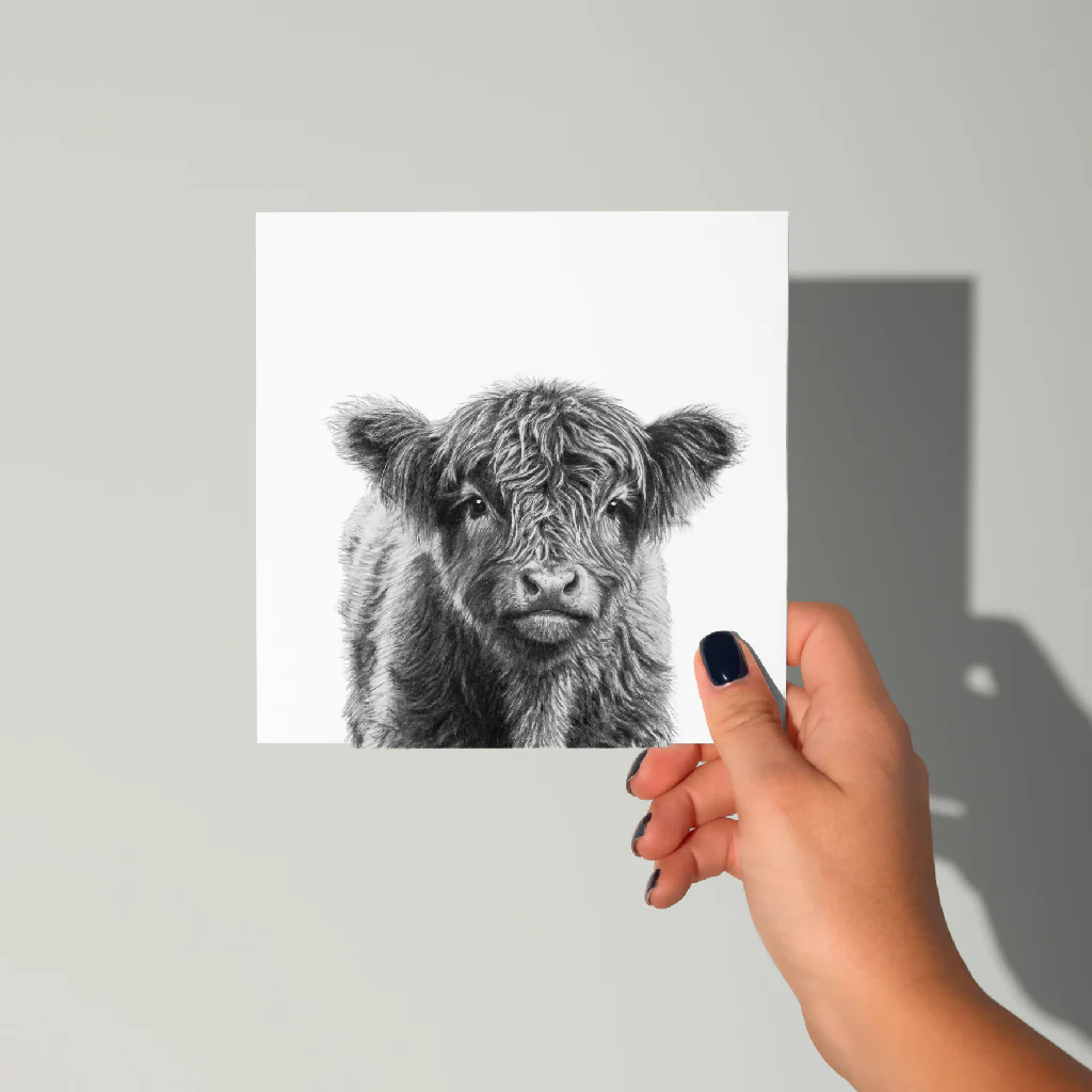 Highland Coo Calf Card – Cute Hand Drawn Highland Cow Baby Greeting Card