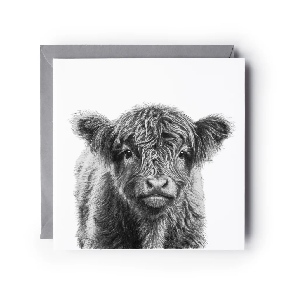 Highland Coo Calf Card – Cute Hand Drawn Highland Cow Baby Greeting Card - Image 2