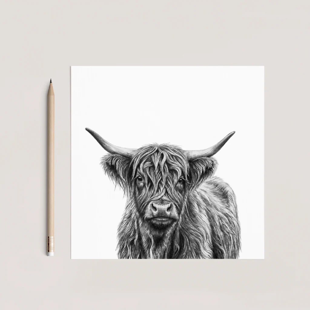Highland Coo Hand Drawn Greeting Card – Rustic Countryside Animal Illustration Card - Image 2