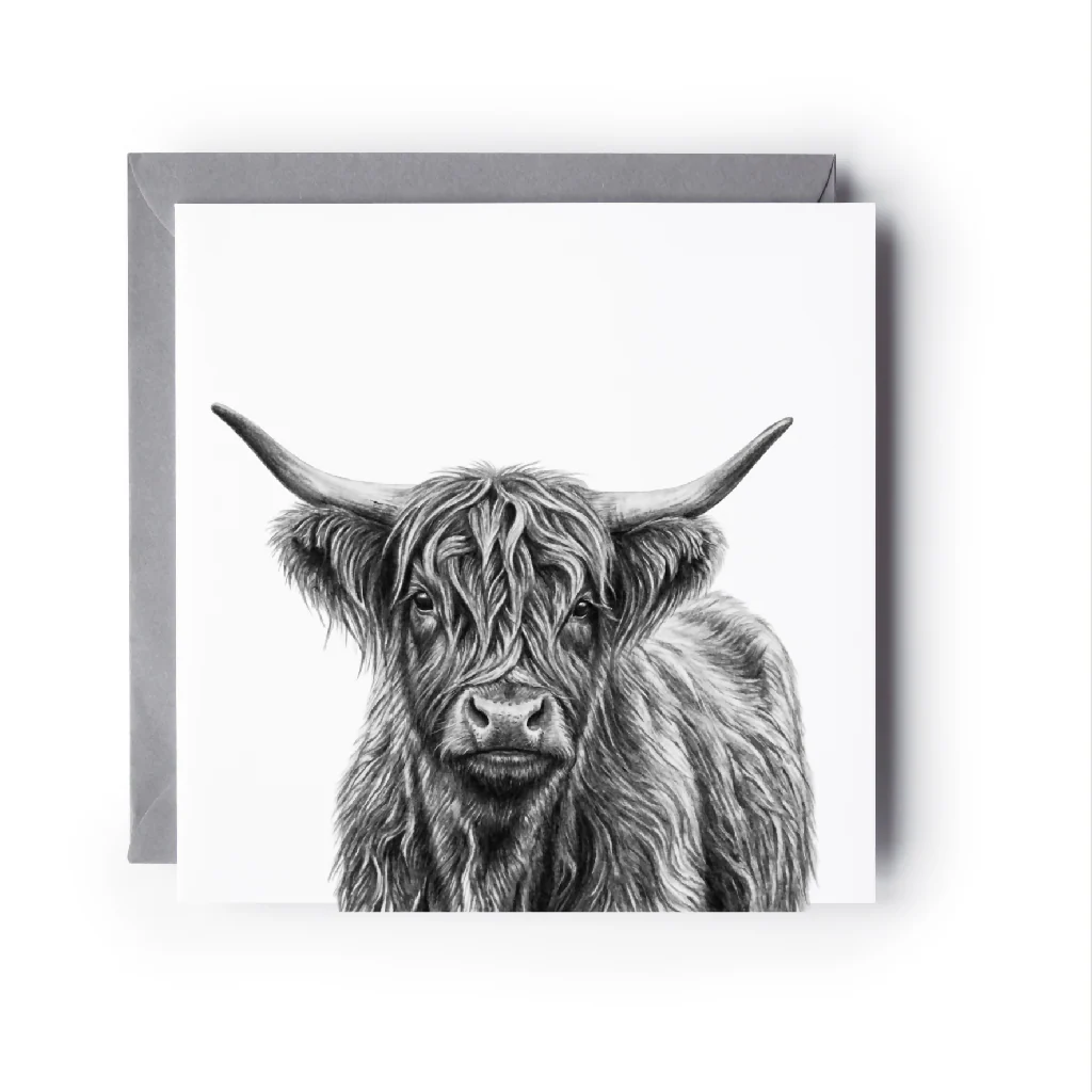 Highland Coo Hand Drawn Greeting Card – Rustic Countryside Animal Illustration Card - Image 3