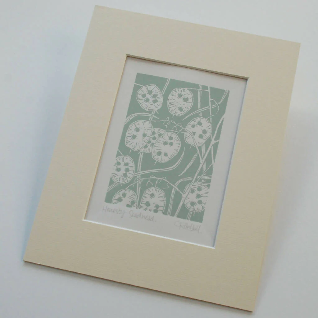Honesty Seedhead in Teal Blue - Open Ended Edition - Original Linocut Print - Image 3