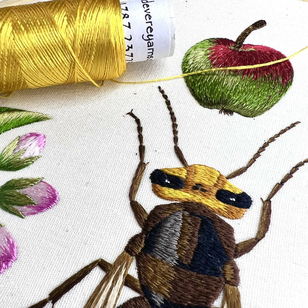 Hornet and Crab Apple Silk Hand Embroidered Art - Image 4