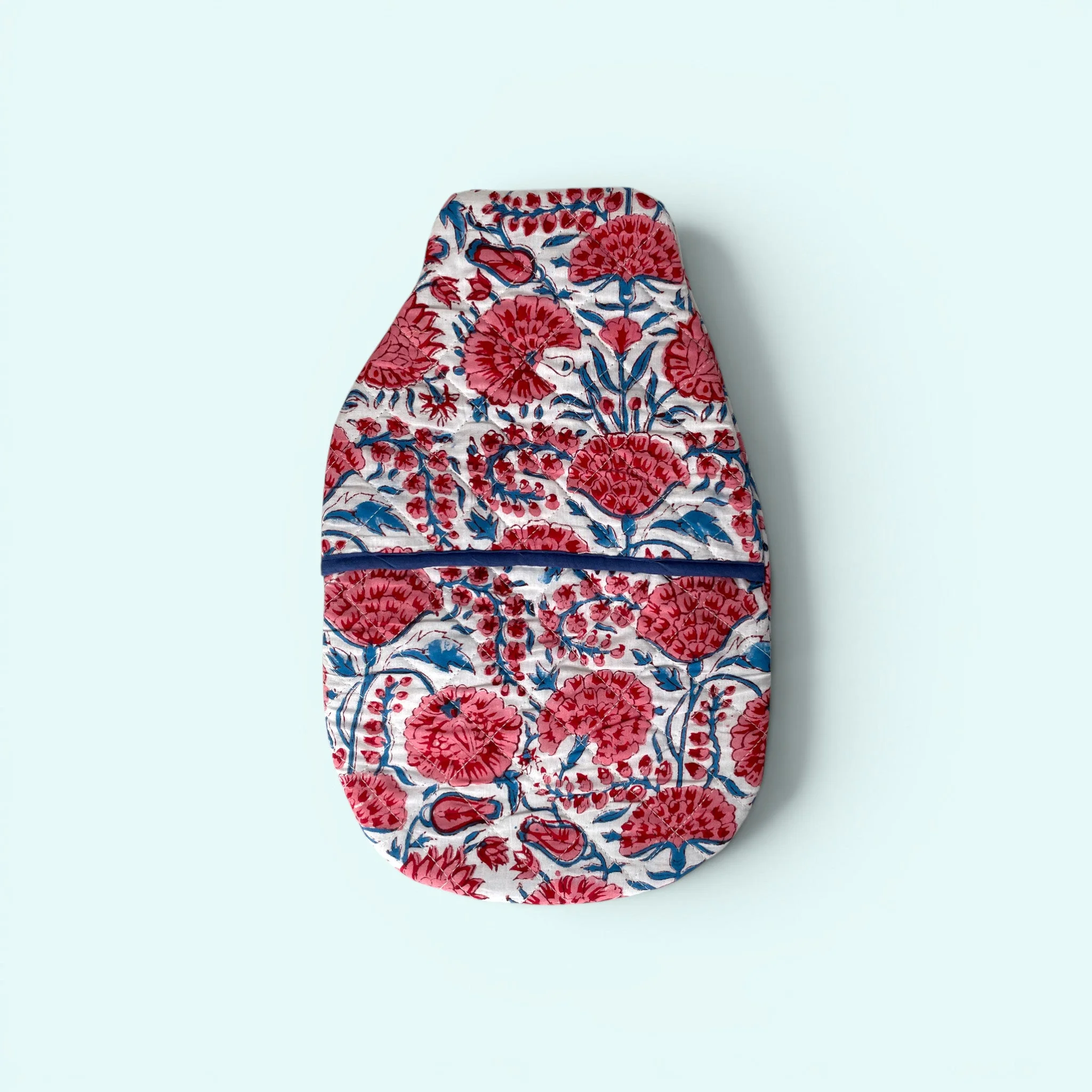 Hot Water Bottle Cover - Red Floral Cotton Block Print - Image 2