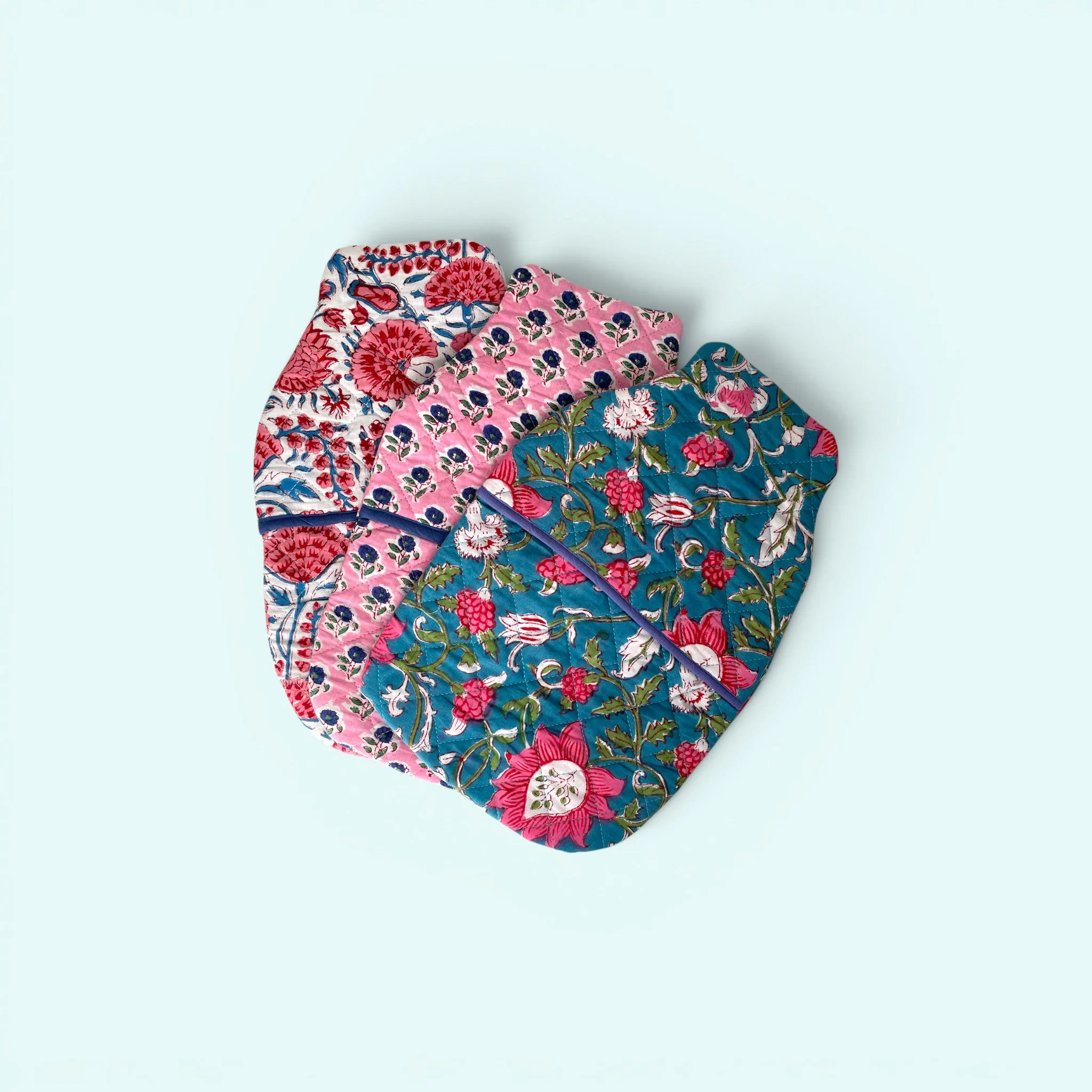Hot Water Bottle Cover - Teal and Pink Cotton Block Print - Image 3