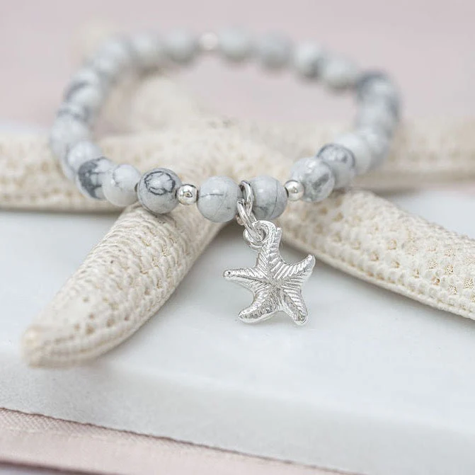 Howlite beaded bracelet with fine silver charm - Image 2