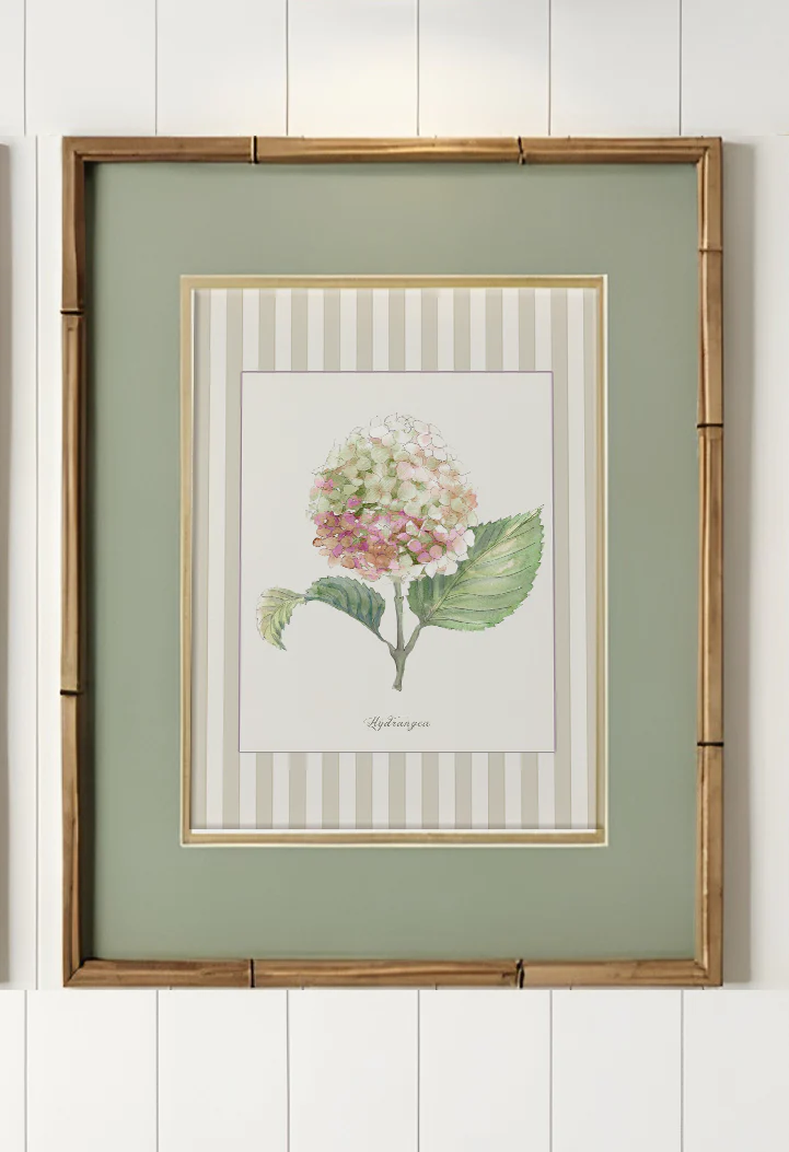 Hydrangea Watercolor Print on Striped Background - Image 10