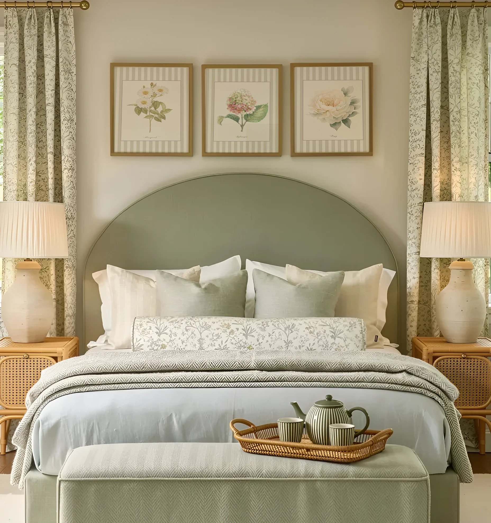 Hydrangea Watercolor Print on Striped Background - Image 4