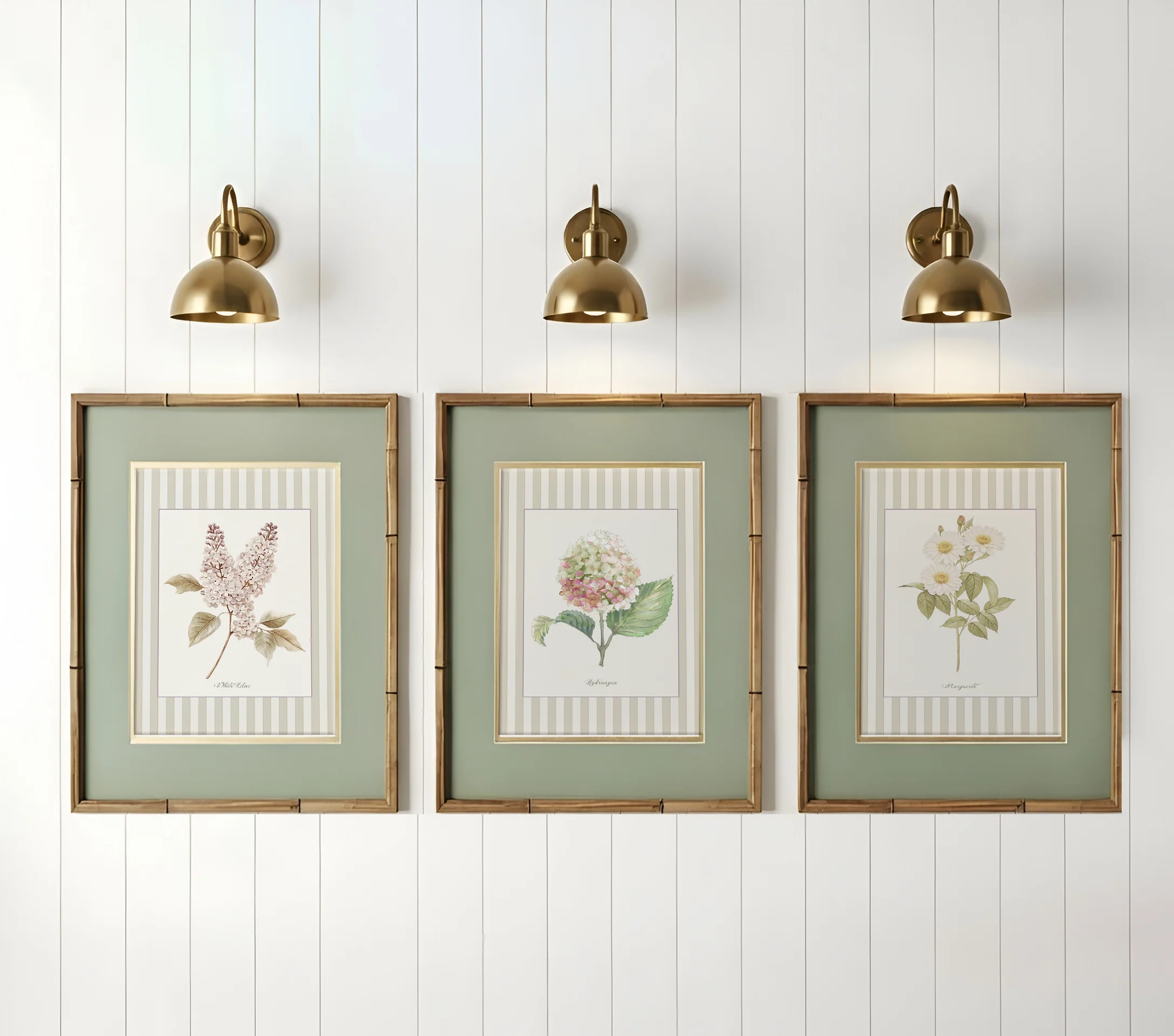 Hydrangea Watercolor Print on Striped Background - Image 8