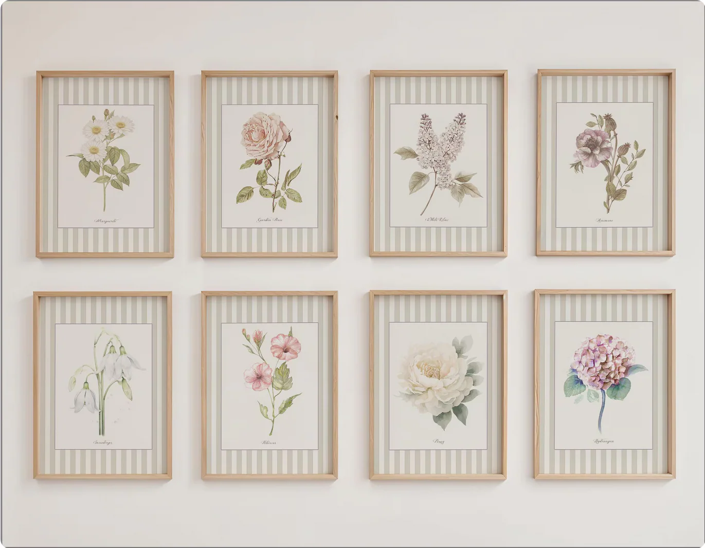Hydrangea Watercolor Print on Striped Background - Image 9