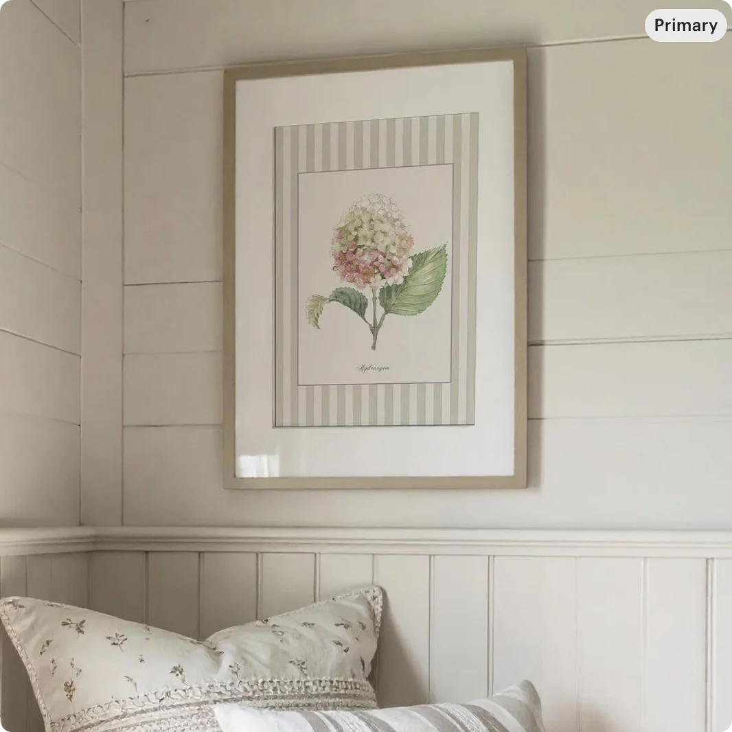 Hydrangea Watercolor Print on Striped Background - Image 5