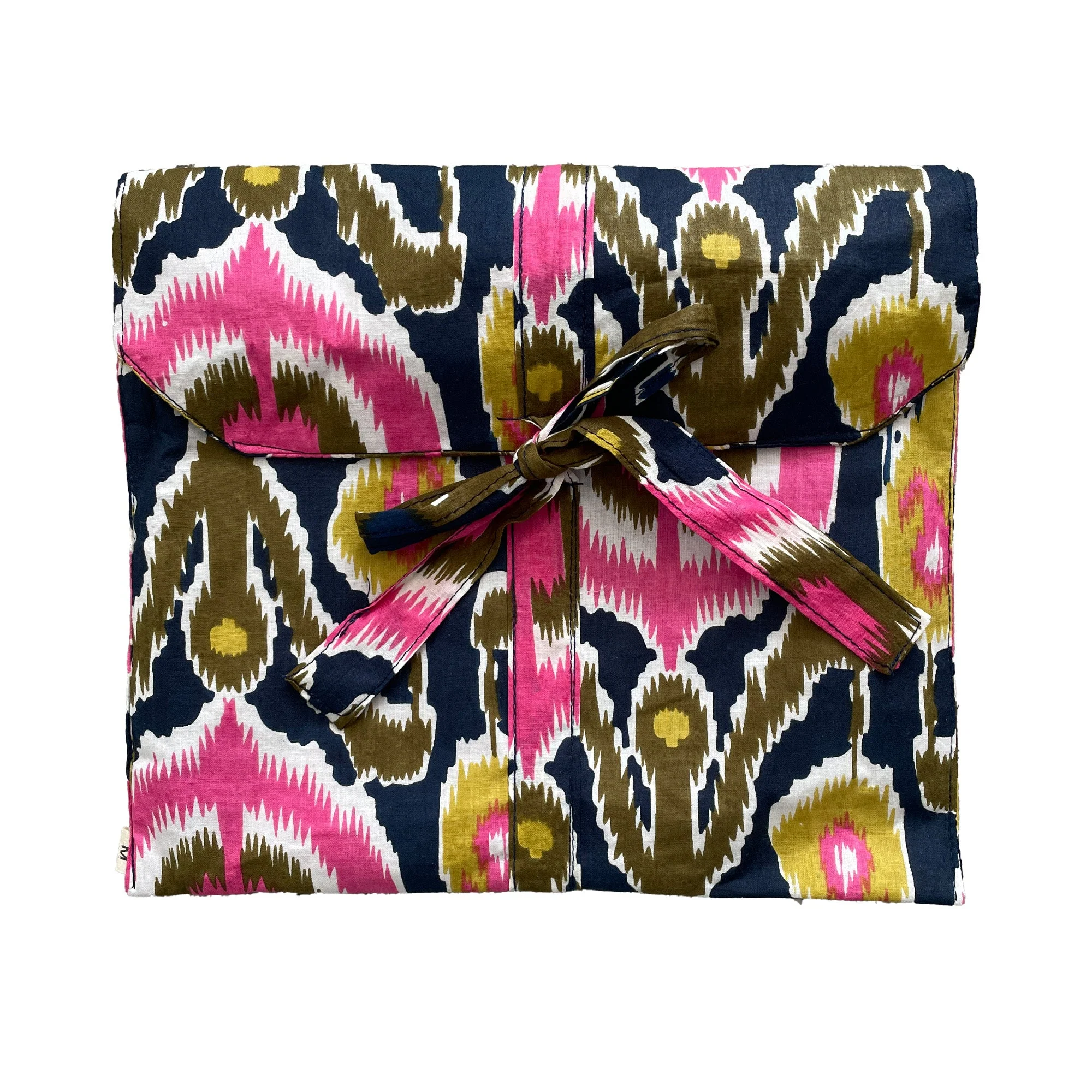 Ikat Print Cotton Long Pyjama Set in Navy Blue and Pink - Image 4