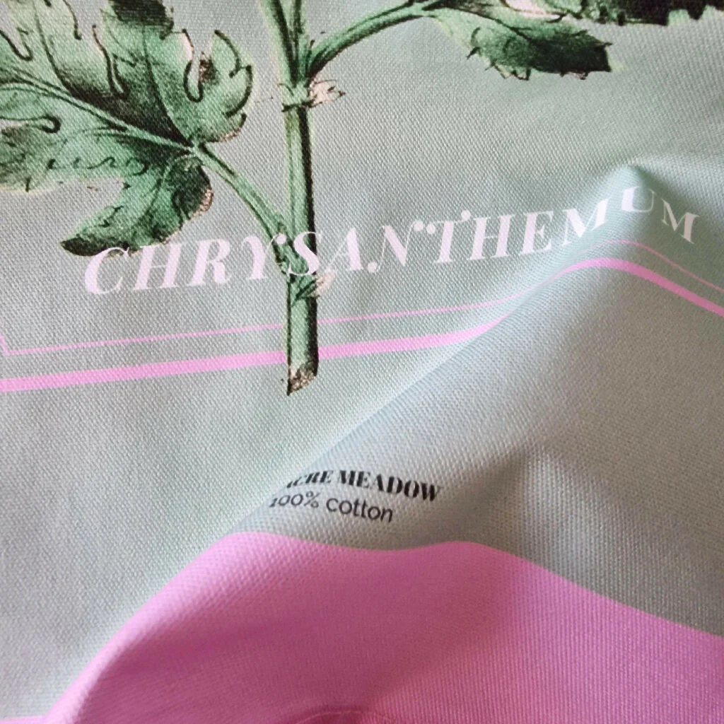 Indian Chrysanthemum Print Cotton Tea Towel in Pink and Green - Image 7