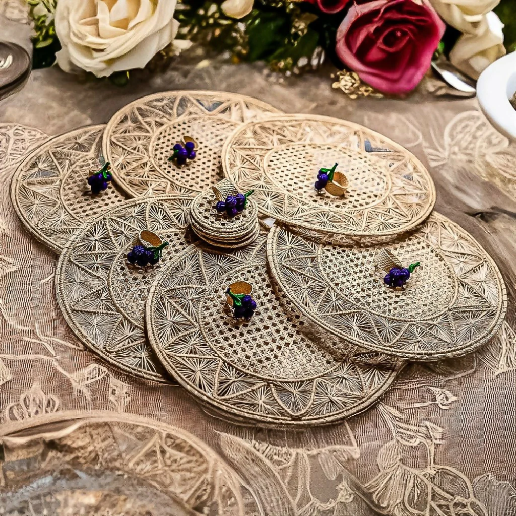 Ines Set of 6 Placemats, Cherry Napkins, Rings Coasters - Image 2