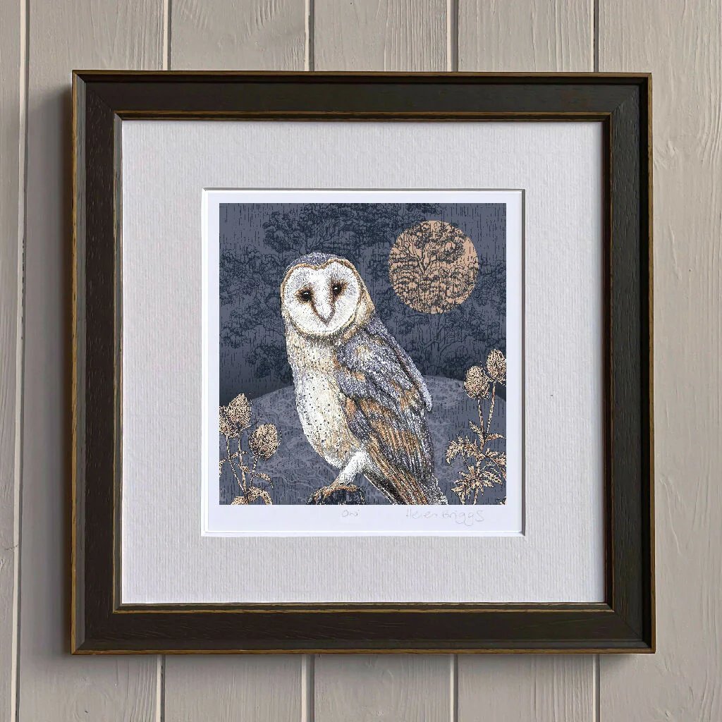 Inky Barn Owl Signed and Mounted Giclée Art Print - Image 2