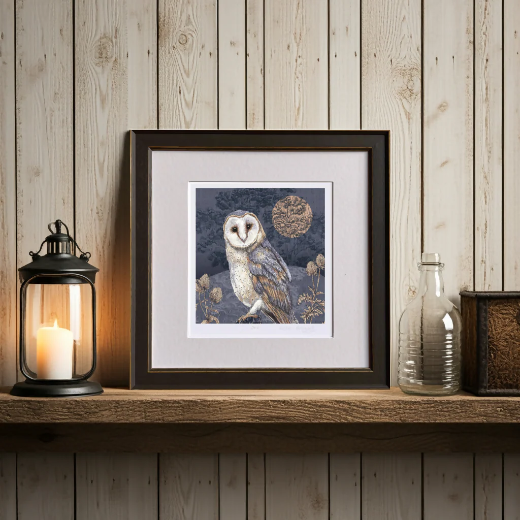 Inky Barn Owl Signed and Mounted Giclée Art Print - Image 3