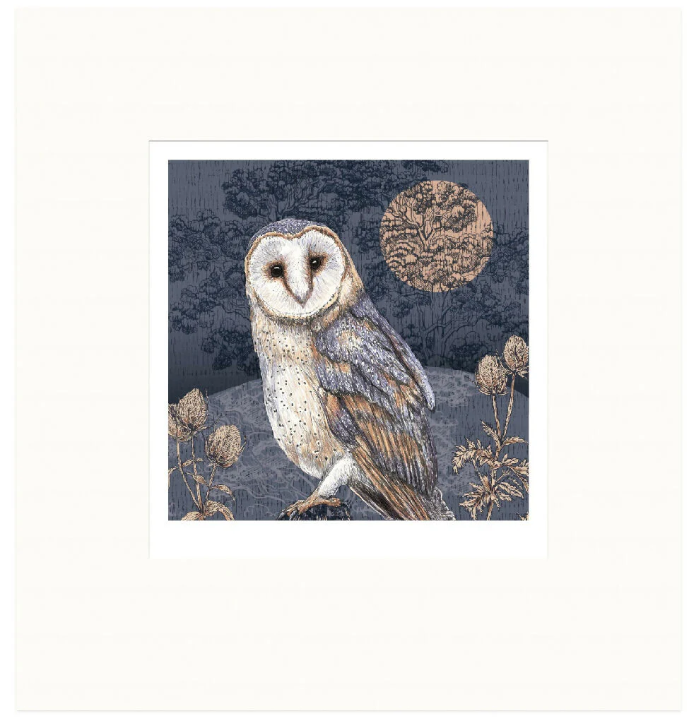 Inky Barn Owl Signed and Mounted Giclée Art Print - Image 5