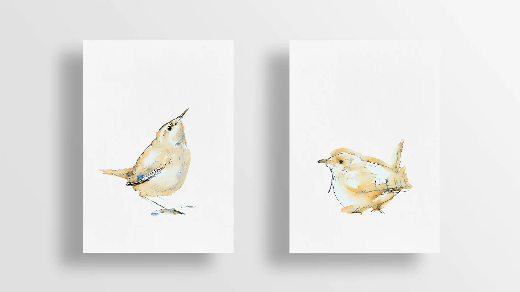 Inky birds Set of Two Giclée Fine Art Prints