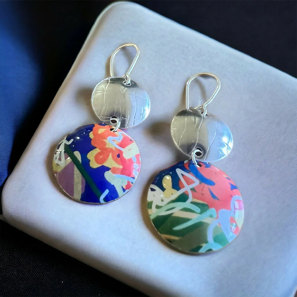 Inspired From the Bird of Paradise Flower Glossy Aluminium and Sterling Silver Earrings - Image 2
