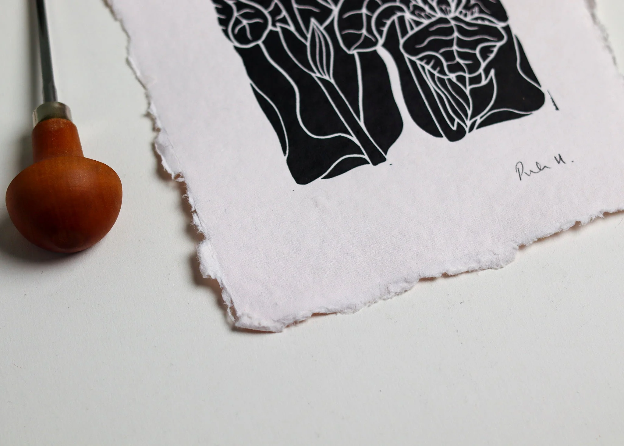 Iris in the Garden Linocut | Handprinted A5 Art Print on Cotton Rag Paper - Image 5