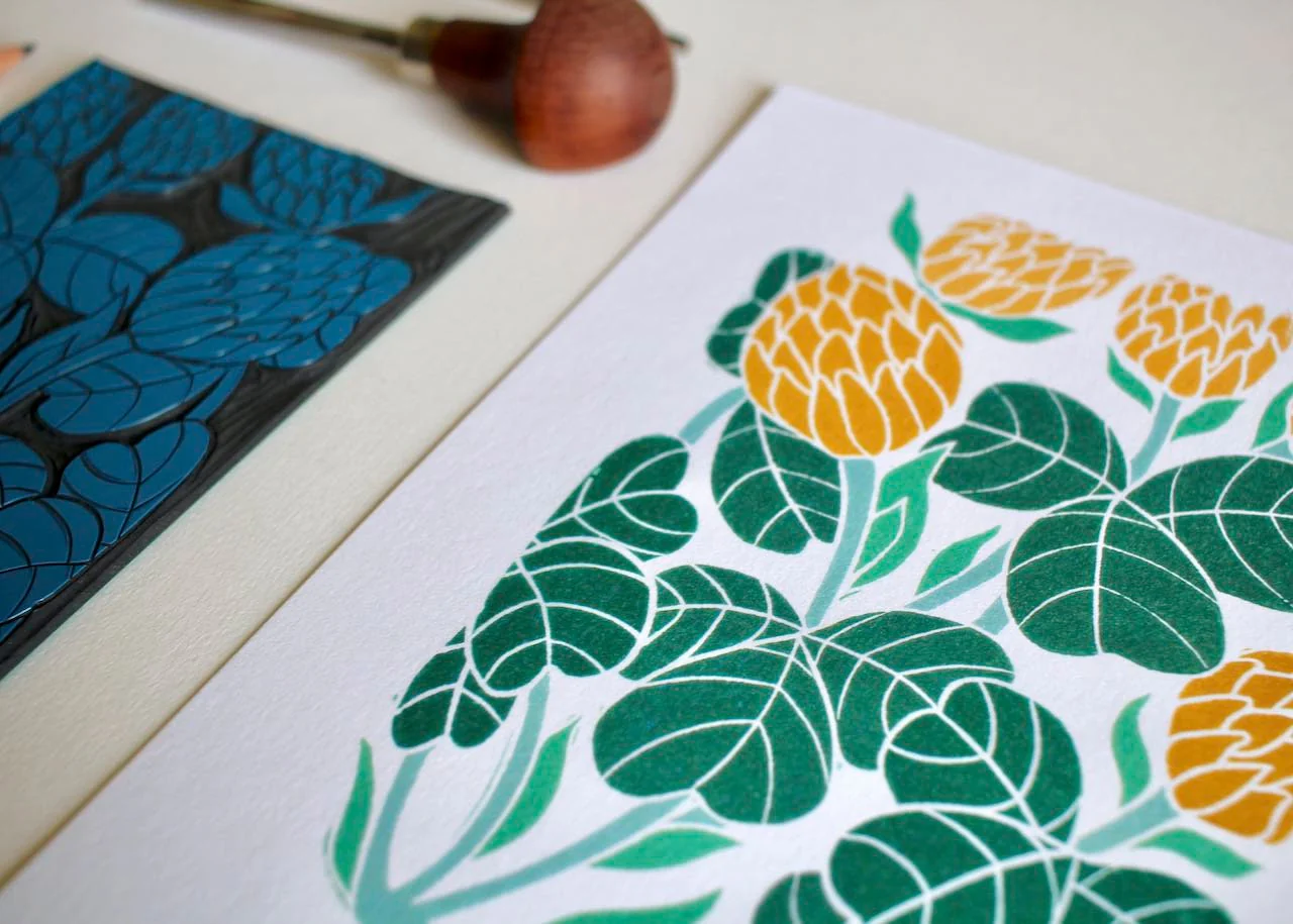 Irish Shamrock Clover Linocut Art Print / Irelands National Flower | A5 or A4 Wall Art on Cotton Paper - Image 3