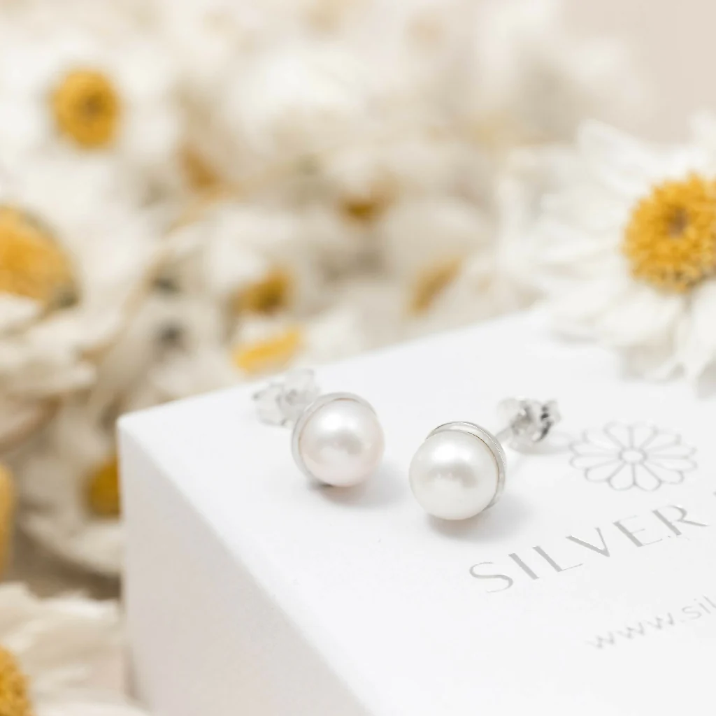 Ivory Pearl Stud Earrings - Image 6