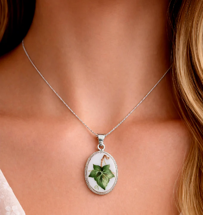 Ivy leaf broken china pendant Anniversay gift