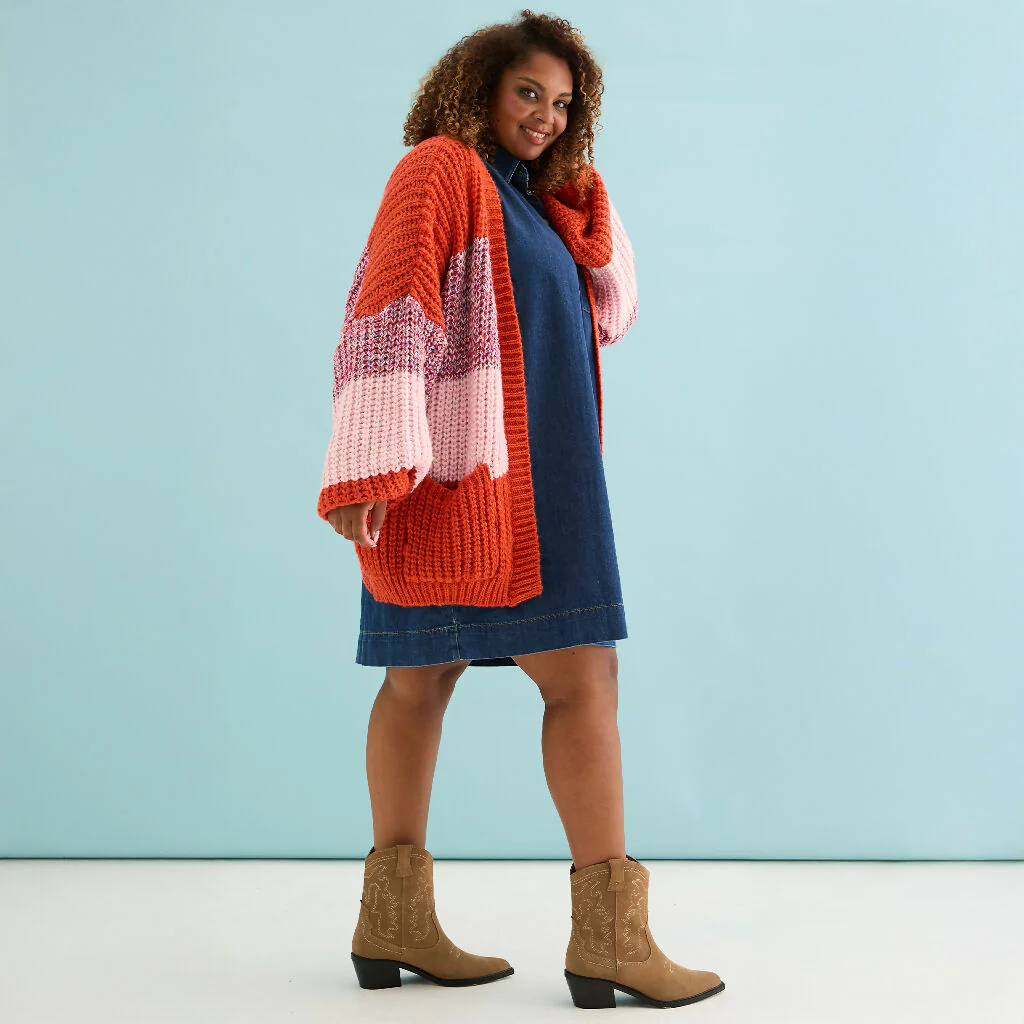 Janie Oversized Chunky Stripe Cardigan - Orange - Image 3