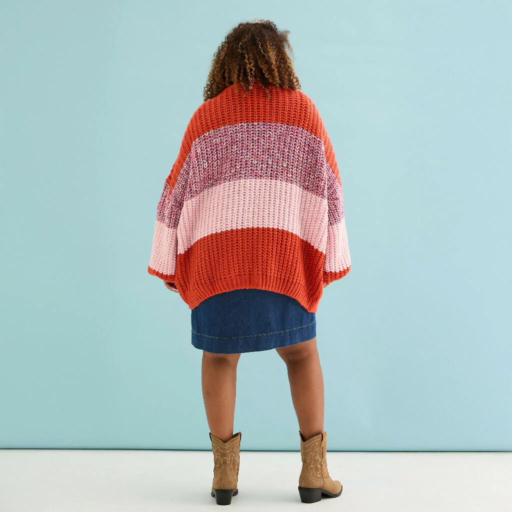 Janie Oversized Chunky Stripe Cardigan - Orange - Image 4