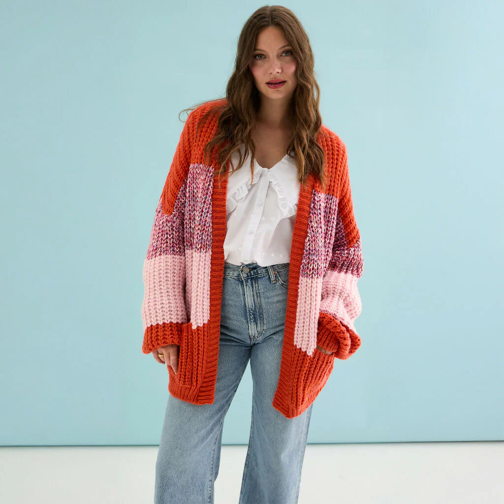 Janie Oversized Chunky Stripe Cardigan - Orange - Image 7